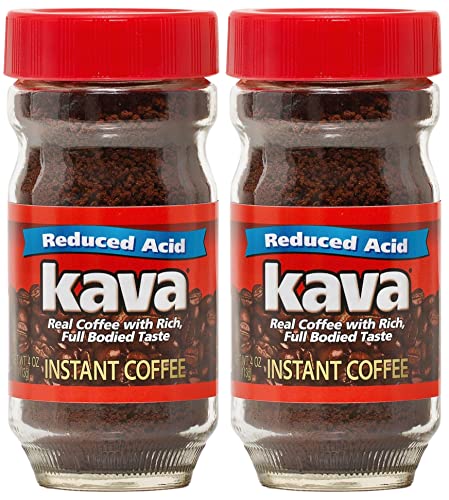Kava Low Acid Coffee Instant Coffee Kosher Certified Medium Roast Glass Jar, 4 Ounce (Pack of 2)