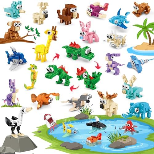 Building Sets 24 Packs Party Favors for Kids, 3 in 1, 72 Kinds of Transformable Animal Building Block Toy, Goodie Bag Stuffers, Classroom Student Prizes Christmas Birthday Gifts for Kid Age 6+