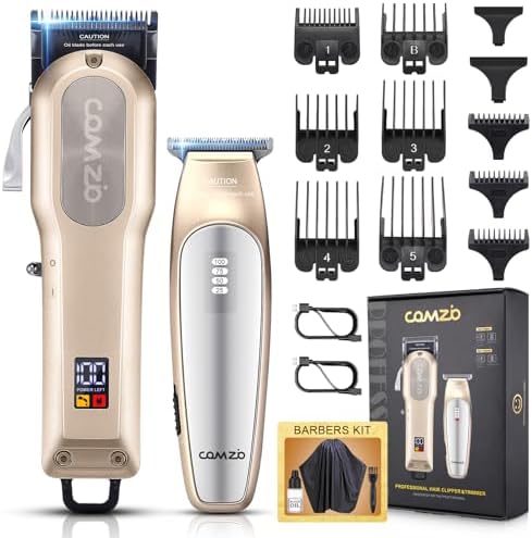 COMZIO® Professional Hair Clippers for Men,Professional Barber Clippers and Trimmer Set,Mens Cordless Hair Clippers for Barbers Haircut,Mens Grooming Kit Fade with LED Display 9 Guide Combs,Mens Gifts