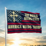 Generic Patriogee The World Needs Jesus America Needs Trump Flag Grommet Flag 3x5 Double Sided Outdoor for Flagpole, Trump US American Patriotic Banner Decoration Flag, Trump 2024 Flag