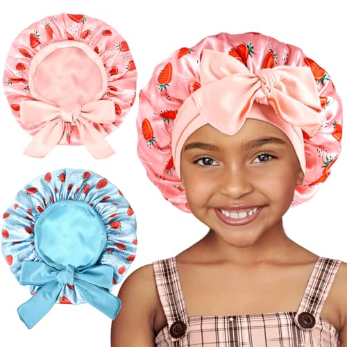 YANIBEST 2 PCS Toddler Bonnet Silk Satin Bonnet for Kids Sleeping Cap Curly Natural Hair Kids Bonnets for Girls Boys