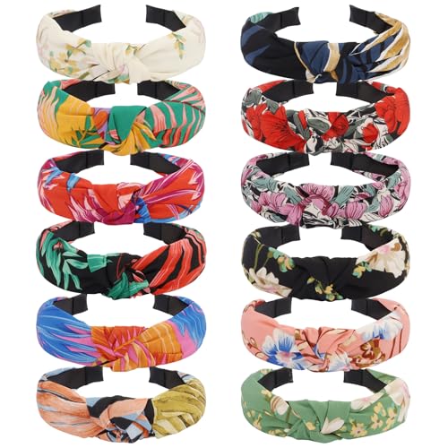 VELSCRUN Headbands for Women Girls 12 Pack Stylish Top Knotted Headbands Flower Headband For Women's Hair Non Slip Women Fashion Head Bands Wide Hairband Mom Sisters Hair Accessories