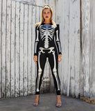 Tipsy Elves Form Fitting & Flattering Skeleton Bodysuits for Halloween - Women's Sexy Skeleton Costume - Women's Silver Shimmer Skeleton Bodysuit Halloween Costume Size Large