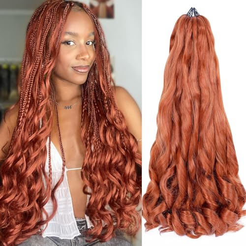 Ginger French Curl Braiding Hair Auburn Braiding Hair Pre Stretched Copper Red Braiding Hair for Boho Box Braids Bouncy Loose Wave Braiding Hair for Women (7 Packs, 350#)