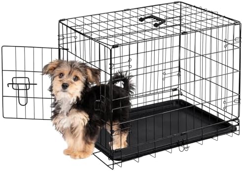 Sweetcrispy 24-Inch Single-Door Dog Crate–Durable Metal Pet Kennel with Secure Lock, Foldable Design, Removable Tray for Easy Cleaning, Portable Puppy Cage for Small Dogs, Ideal for Training & Travel