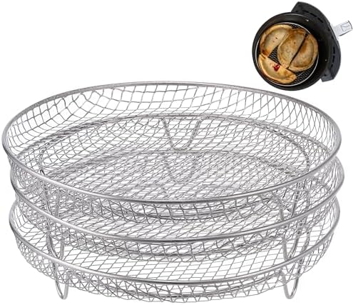 7.8" Air Fryer Accessories, 3 Stackable Racks for Instant Vortex, Nuwave Air Fryer, Ninja Foodi Grill, Multi-Layer 304 Stainless Steel Grill Rack, Fits 5.8 QT Air Fryer Oven