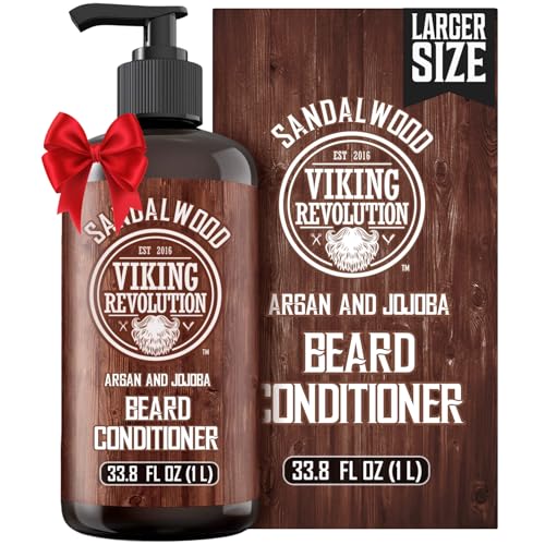 Viking Revolution Sandalwood Beard Conditioner for Men with Argan Oil and Jojoba Oil - Beard Softener and Strengthener Natural Beard Conditioner - Beard Care Moisturizer with Aloe Vera (33.8 Fl oz)