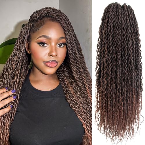 NISEYO Boho Senegalese Twist Crochet Hair 24 Inch, 8 Packs Pre-looped Curly Ends, Black Pretwisted Goddess Island Passion Twist Crochet Braids (120 Strands,T30)