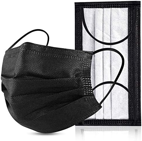 Black Disposable Face Masks 4 Layers Protection 50Pcs, Breathable Dust Mask Mouth Covers for Adult