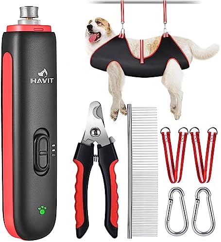 havit Dog Grooming Kit - Ultra Quiet Dog Nail Grinder + Dog Grooming Hammock Set for Large Dogs with Dog Nail Clipper, Dog Grooming Harness Grooming Helper for Pet Nails Trimming(81LB-120LB)