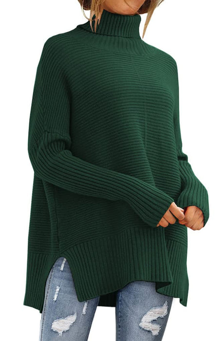 LILLUSORY Women's Green Christmas Turtleneck Oversized Tunic Sweaters 2024 Trendy Casual Long Batwing Pullover Sweater Tops