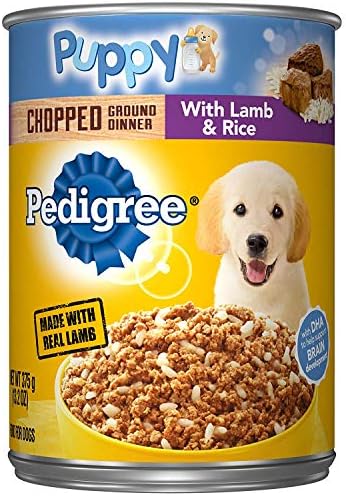 PEDIGREE CHOPPED GROUND DINNER Puppy Canned Soft Wet Dog Food With Lamb & Rice, 13.2 oz. Cans (Pack of 12)