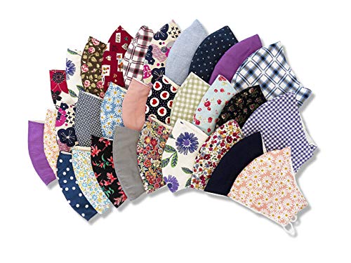 HOPE LOVE SHINE Reusable Face Mask for Adults - 3 Layer Stylish 100% Cotton Cloth Mask for Men and Women - Assorted Designs Pack of 30 Cloth Face Masks for Wedding Guests