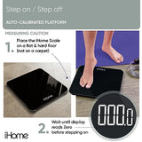 iHome Digital Step On Bathroom Scale - High Precision Body Weight Scale - Battery Powered with LCD Display - Great for Home Gym - 400 lb (Black)