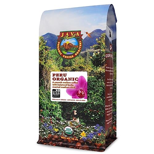 Java Planet Organic, Peru Single Origin Medium Dark Roast, Smooth Full Flavored Organic Coffee Beans, Low Acid, Whole Bean Coffee, Smithsonian Bird Friendly 1LB Bag