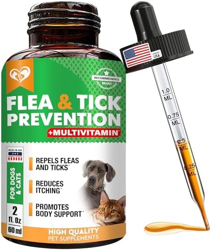 Oral Flea & Tick Prevention for Dogs and Cats - Natural Flea Control and Medicine & Treatment for Small and Large Dogs - Multivitamin Drops Supplements for Pets Made in USA