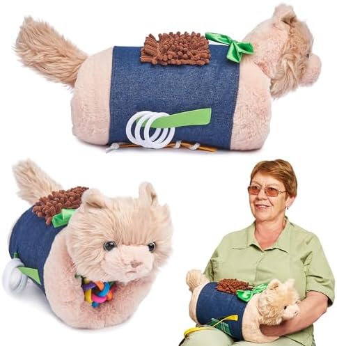 Fidget Muff Cat and Blanket for Elderly | Fidget Blanket for Dementia | Dementia Products for Elderly | Gift and Activities for Seniors with Alzheimer’s or Dementia | Sensory Fidget Toys