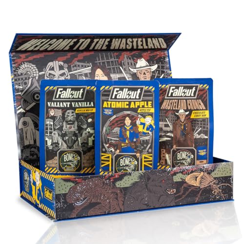 Bones Coffee Company Fallout Collector's Box Sample Pack Gift Set, Flavored Coffee Beans, Medium Roast Ground Coffee Low Acid, Apple Pie Flavor (12 oz Pack of 3)