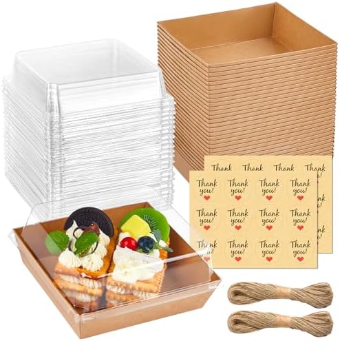 Kucoele 20 Pack Small Charcuterie Boxes with Clear Lids, To Go Paper Dessert Boxes Bakery Boxes, 5 Inches Disposable Food Containers for Cookies, Cupcakes, Slice Cakes, Strawberries (Brown)