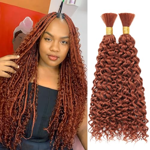 Dorsanee Water Wave Bulk Hair for Braiding 20 Inch 2 Bundles 200g Ginger Curly Braiding Hair for Boho Braids No Weft Wet and Wavy Braiding Hair Extensions (#350,100g/bundle)