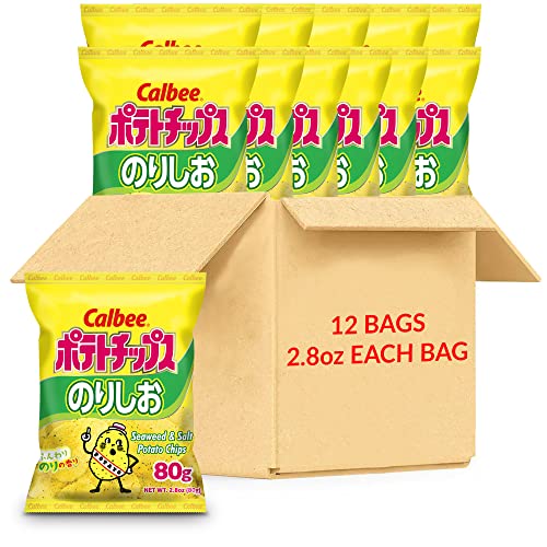 Calbee Potato Chips (Seaweed & Salt, 2.8 oz) | Taste The Tradition of Japanese Snacks | Enjoy These Irresistible & Deliciously Crunchy Japanese Chips (12 Pack)