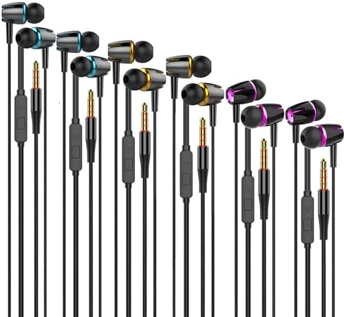 Wired Earbuds Headphones 6 Pack with Microphone,Heavy Bass Earphones, Bulk Earbuds with Noise Isolating, Compatible with iPhone,iPad and Android Devices, MP3, Fits All 3.5mm Devices