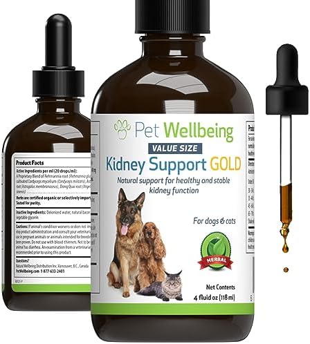 Pet Wellbeing Kidney Support Gold for Dogs - Supports Healthy Kidney Function, Fluid Balance, Energy Levels, Rehmannia, Dong Quai - Veterinarian-Formulated Herbal Supplement 4 oz (118 ml)