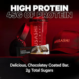 MUSASHI High Protein Bar, 45g Protein, 1g Total Sugars, Dark Chocolate & Salted Caramel, Post Workout and Protein Snack On The Go, 12 Pack of 3.2oz (90g) Bars