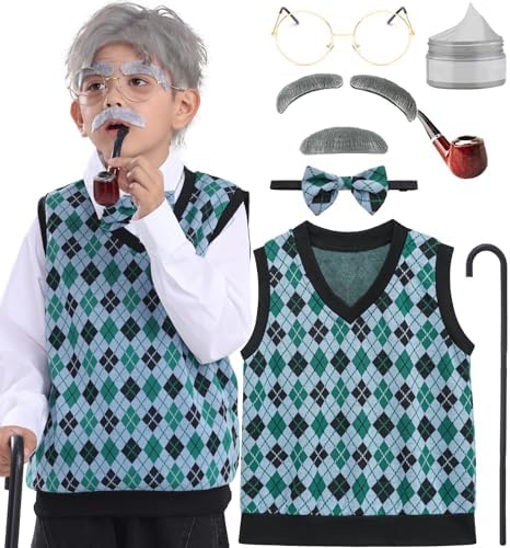 Old Man Costume for Kids Boy 100 Days of School 100th Day Old Person Grandpa Dress Up