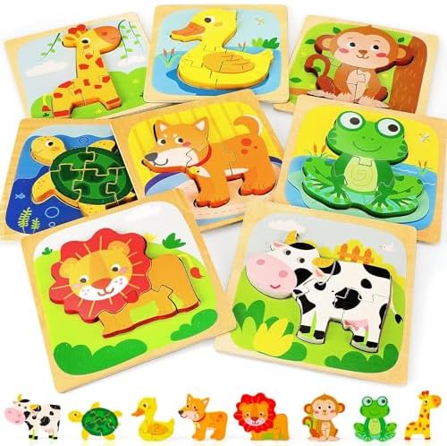 TOY Life Wooden Puzzles for Toddlers 1-3, Animals Toddler Puzzles, Puzzles for Toddlers 2-4, Wood Puzzles Educational Montessori Toys Gifts for 1 2 3 Year Old, Baby Puzzles 12-18, Kids Learning Toy