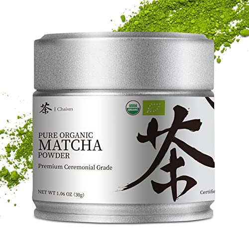 Chaism Ceremonial Grade Matcha Green Tea Powder - Premium First Harvest USDA Organic Gluten-Free Vegan, 100% Pure Unsweetened No Additives, 1.06oz Tin