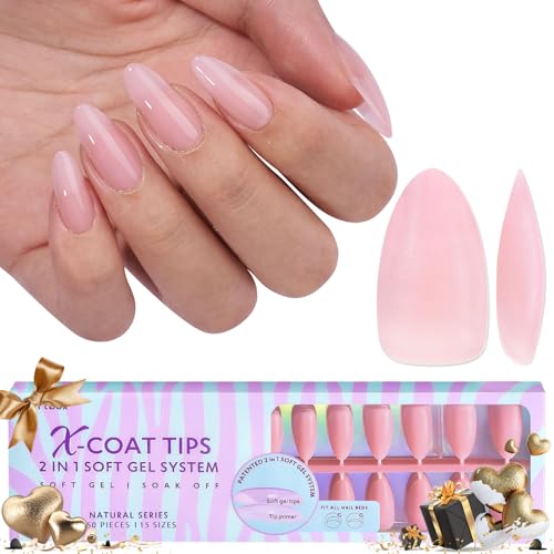BTArtbox XCOATTIPS Natural Nail Tips - Medium Almond Press On Nails Pink, Long Lasting Soft Gel Nails False Nail, Soak Off Acrylic Fake Nails Extensions for Nail Art DIY Women