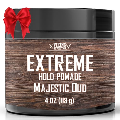 Viking Revolution Majestic Oud Hair Pomade for Men - Extreme Hold Hair Gel for Men Water Based - Mens Pomade Extra Firm Mens Hair Pomade Strong Hold - High Shine Mens Hair Cream (4oz)