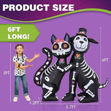 Funflatable 6 FT Halloween Inflatables Skeleton Black Cat and Dog Day of The Dead Outdoor Decorations, Inflatable Halloween Blow Up Yard Decorations with Built-in LED Lights for Yard Lawn Garden Decor