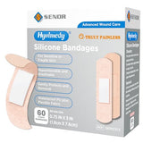 Hysimedy Silicone Bandages for Sensitive Skin - 3/4" x 3" (60 Counts) One Small Size - Latex Free Flexible Fabric Painless Removal Hypoallergenic Bandages for Wound Care