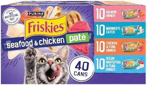 Purina Friskies Pate Wet Cat Food Variety Pack Seafood and Chicken Pate Favorites 40ct VP - (Pack of 40) 5.5 oz. Cans