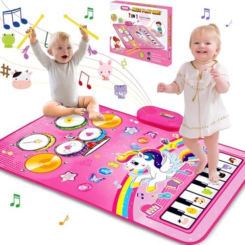 Baby Music Mat: 3 in 1 Piano Drum Animal Touch Unicorn Toys - Infant Musical Toy for 1-2 Year Olds
