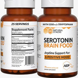 NATURAL STACKS Serotonin Brain Food w/L-Tryptophan & Rhodiola Rosea - Mood Support Supplement - Promotes Positive Mood, Calmness, Stress Relief - Happy Mood & Brain Support Supplement - 75 Capsules