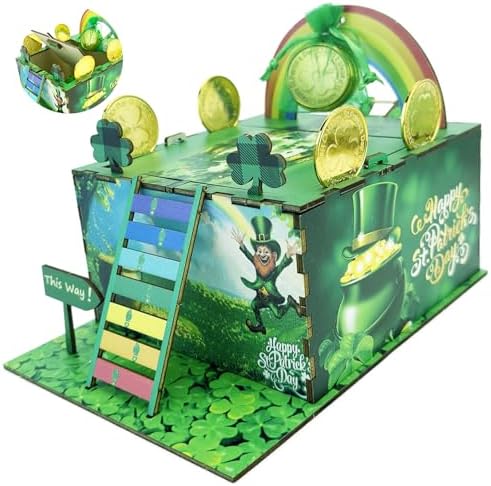 Vecacosic Leprechaun Trap Kit for Kids, Wood DIY How to Catch A Leprechaun Kit St Patricks Day Leprechaun Trap Decorations, Funny Leprechaun Trap Kit Supplies Toys Crafts Gift (A)