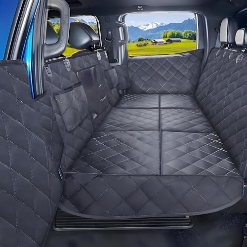 Truck Back Seat Extender for Dogs with Mesh Window,Sturdy Dog Car Seat Cover for Backseat with Door Protector,Waterproof Dog Hammock for Car Rear Seat Protector Fit Chevrolet,Silverado,RAM,GMC Trucks