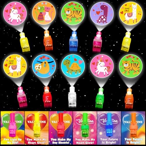 28 Pack Valentines Cards for Kids with LED Finger Lights, Valentines Day Gifts for Kids Light Up Toys Bulk Glow In The Dark Toy for Kids Classroom School Exchange Prize Party Favors