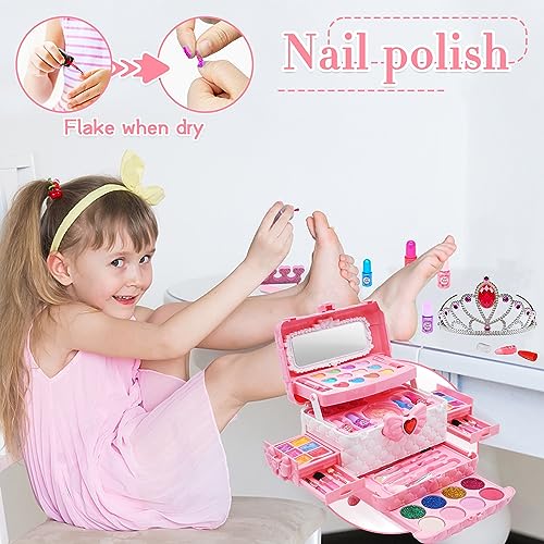 Aimidola Kids Makeup Kit for Girl - 63 PCS Washable Non Toxic Kid Make Up Toys, Children Princess Toddlers Little Girls Play Makeup Set, Christmas Birthday Gifts Toy for 4 5 6 7 8 9 10 Year Old Girls