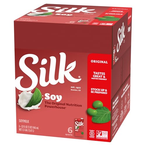 Silk Shelf-Stable Soy Milk, Original, Dairy-Free, Vegan, Non-GMO Project Verified, 32 Fl Oz (Pack of 6)