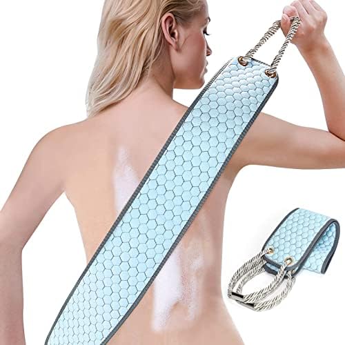 Exfoliating Back Scrubber for Shower, 38 Inches Back Washer with Handles, Exfoliating Washcloth Body Exfoliator Bath Tool to Scrub Your Body Deeply for Men & Women Exfoliation (Blue)