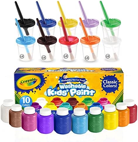 Kids Painting Set, Washable Paint for Kids with Paint Cups and Toddler Paintbrushes, Non Toxic Washable Finger Paints 2 oz Each, Toddler Painting Supplies