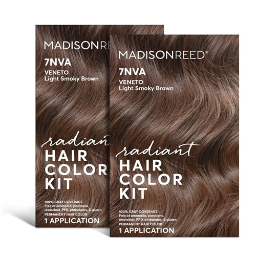 Madison Reed Radiant Hair Color Kit, Light Smoky Brown for 100% Gray Coverage, Ammonia-Free, 7NVA Veneto Light Brown, Permanent Hair Dye, Pack of 2