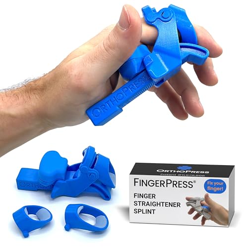 Finger Straightener | PIP Extension Orthosis/Splint For Bent Fingers, PIP Flexion Contractures | Adjustable Joint Stretcher Device | Made in USA | Blue/Medium