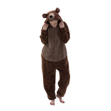 COSUSKET Fitted Unisex Adult Bear Onesie Pajamas, Halloween Sherpa Women's Cosplay Animal One Piece Costume Brown