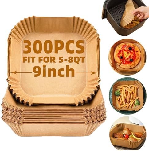 300Pcs Air Fryer Liners Disposable,LYHOLKEER 9inch Airfryer Liners for 5-8QT,Square Air Fryer Parchment Paper Liners for Ninja AF141/AF181/Chefman/Cosori/Instant Pot/Cuisinart and Other 5 to 8Quarts