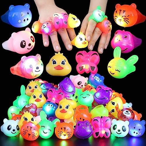 25 Pc Light Up Rings Party Favors for Kids 4-8, Treasure Chest, Prize Box Toys For Classroom, Carnival Prizes, Pinata Filler Goodie Bag Stuffers, Birthday Gifts for Boys Girls Age 8-12